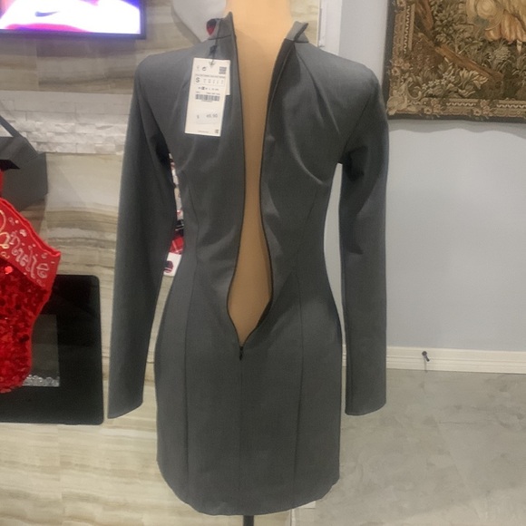 NWT‎ Zara Gray Cut Out Houndstooth Dress. Size S - Picture 9 of 10